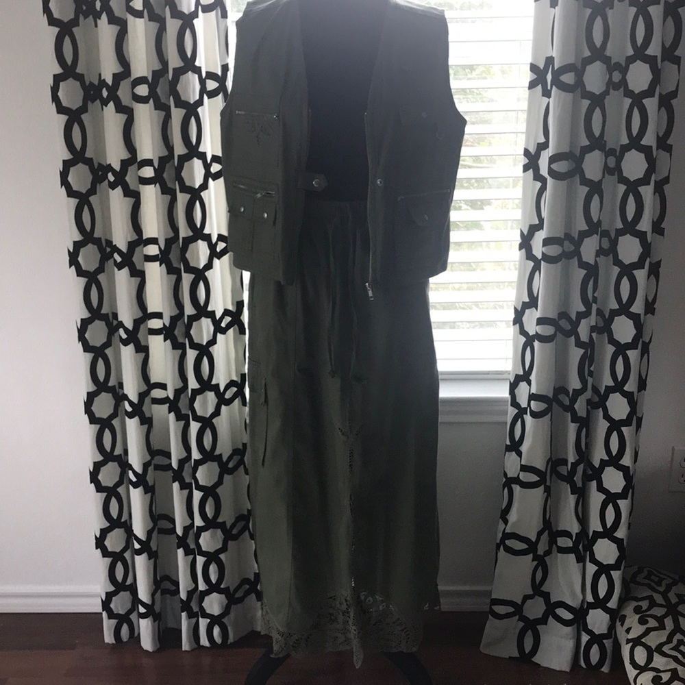 Olive green 100% cotton vest and skirt khaki look